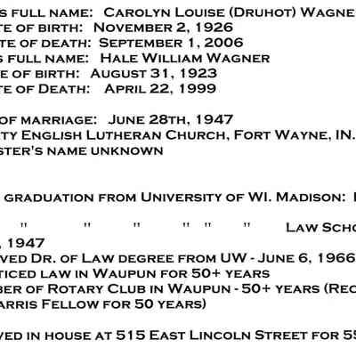 Wagner family information.