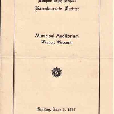 Waupun High School Baccalaureate Service June 6 1937