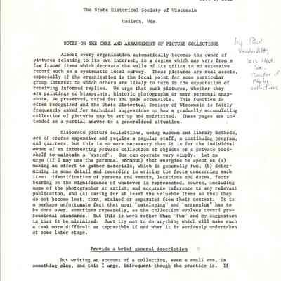The Care of and arrangement of Picture collection