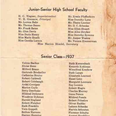 Waupun High School Baccalaureate Service June 6 1937: Origformat: Other