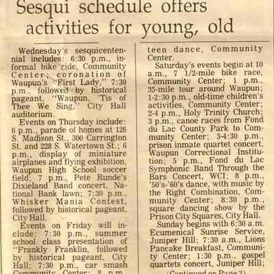 Sesquicentennial Schedule of Activities