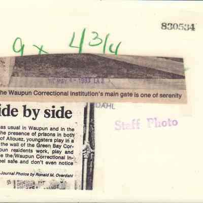 Info on back of photo of front gate of Waupun prison