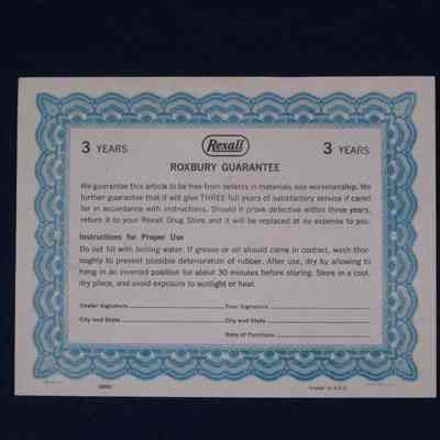 Guarantee and instructions for hotwater bottle.