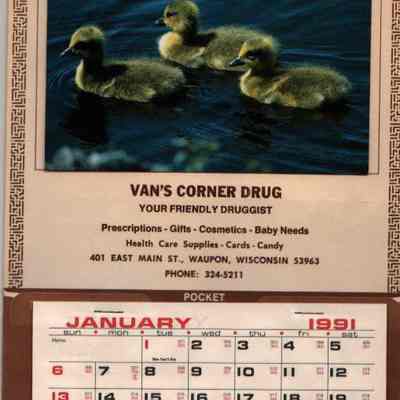 Calendar, Van's Corner Drug, 1991