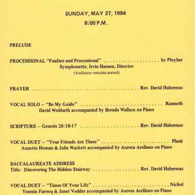 Waupun High School "Baccalaureate Service" (May 27 1984)