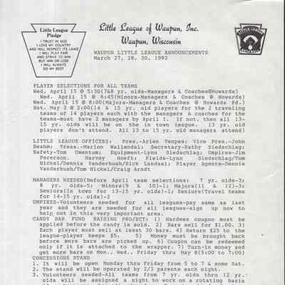 Announcements, 1992