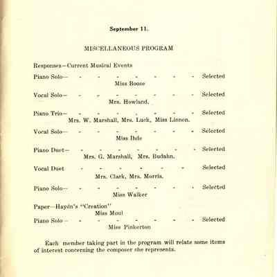Philharmonic Music Club Fourth Year 1911.