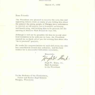 Parks, McCune Beach, Letter, The White House