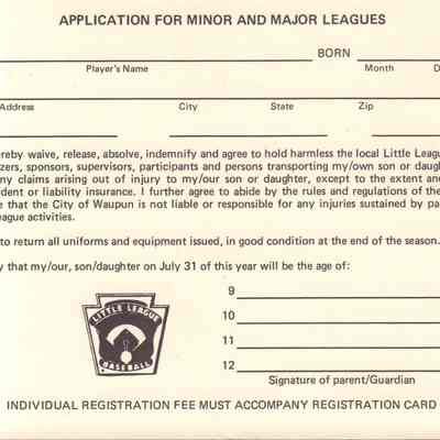 Application Card, Minor and Major League