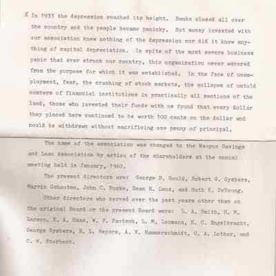 Historical info on Waupun Savings and Loan cont.'