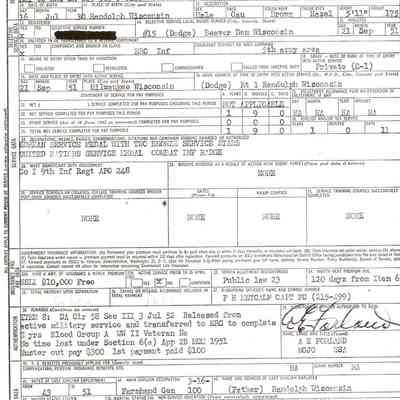 Korea, Honorable Discharge from the Army, Chester DeVries