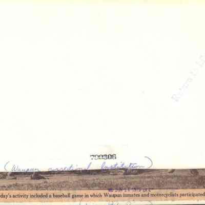 Info on back of photo prison baseball game