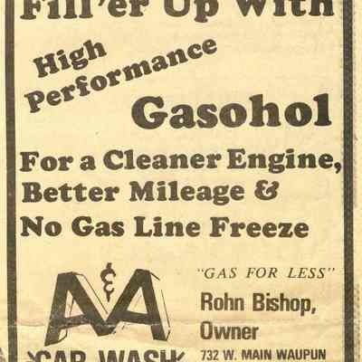 Ad for Gasohol at A&A Car Wash