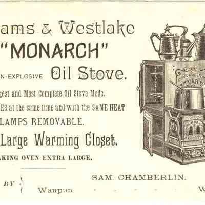 The Adams & Westlake "Monarch" Oil Stove Ad card