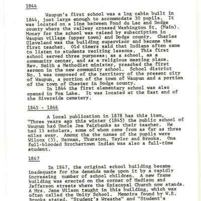Page from book of History of Waupun Area Schools
