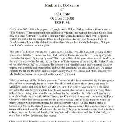 The Dedication of Shalers, "The Citadel"