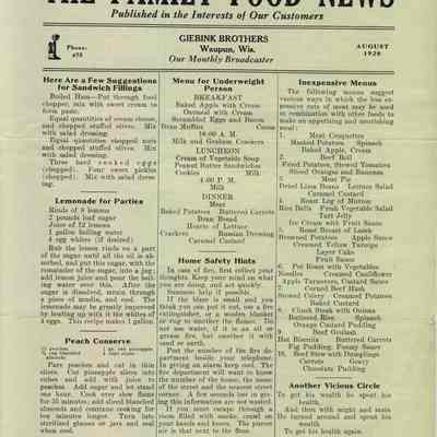 Giebink Brothers Grocery Store, Newsletter, August 1928