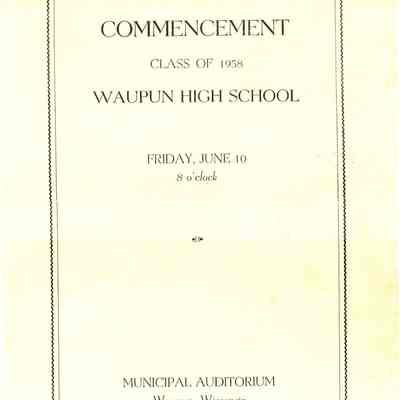 Program, Commencement, Waupun High School, Class of 1938