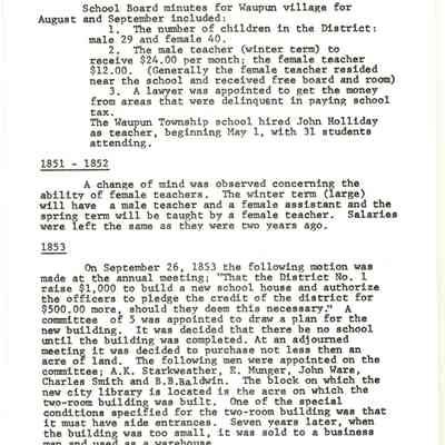 Page from book of History of Waupun Area Schools