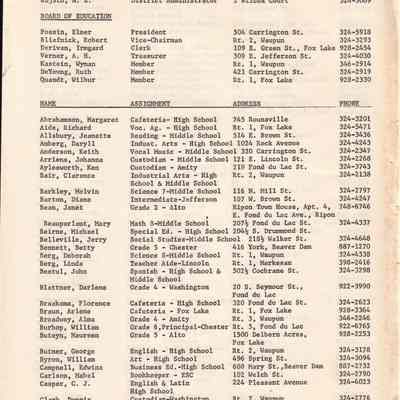 Waupun Public Schools "Directory of Employees" (1971-1972)