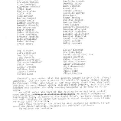 Historical Info on Pythian Sister Organization cont.'