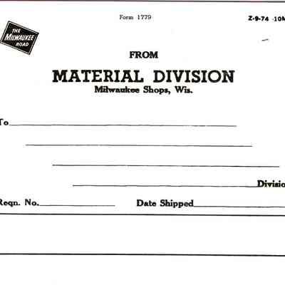 Railroad, Shipping Label - Form 1779 - The Milwaukee Road