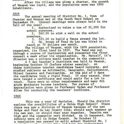 Page from book of History of Waupun Area Schools