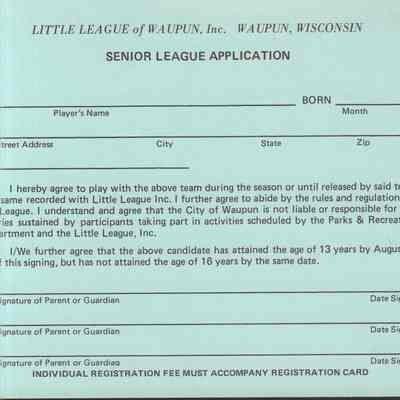 Application Card, Senior League