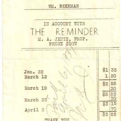Receipt from THE REMINDER