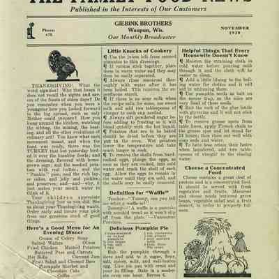 Giebink Brothers Grocery Store, Newsletter, November 1928