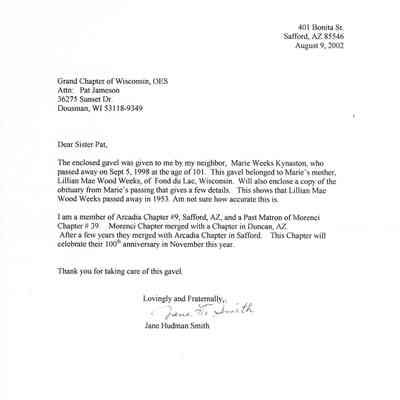 Eastern Star Letter sent August 9, 2002