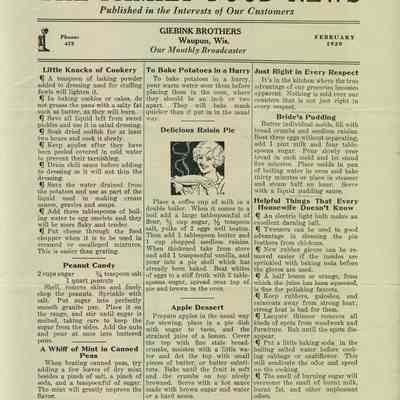 Giebink Brothers Grocery Store, Newsletter, February 1929