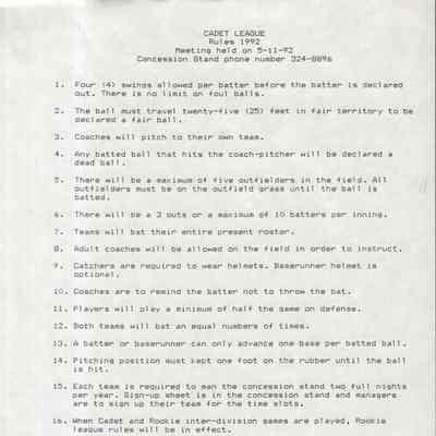 Rules Cadet League, 1992