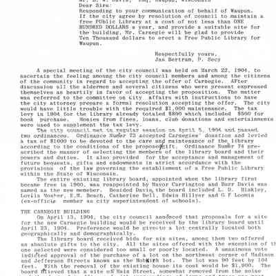 Page 2 of info on Waupun Public Library/Assoc.