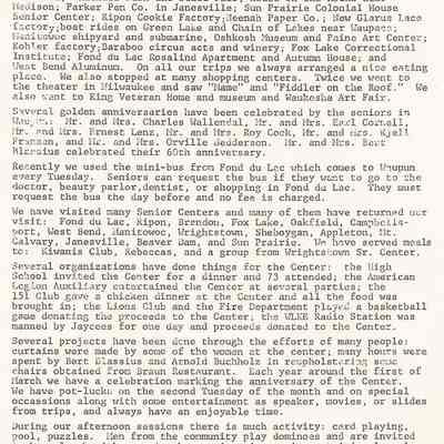 Page 2 on History and Activities of Waupun Sr. Center