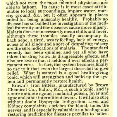 Advertisement for Brown's Iron Bitters - Malaria tonic