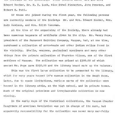Account of Waupun Historical Society