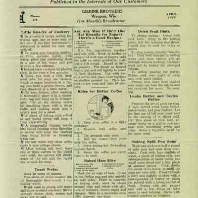 Giebink Brothers Grocery Store, Newsletter, April 1929