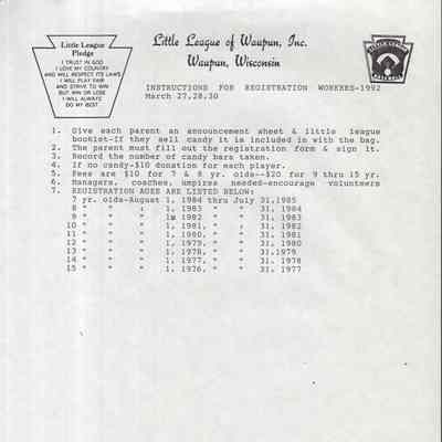Registration Insturctions, 1992