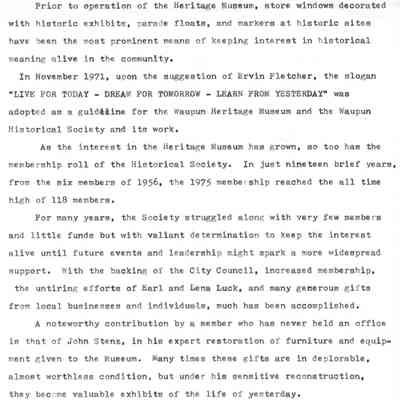 Account of Waupun Historical Society