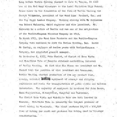 Page 2, Berlin Seating Inc. info for 1976