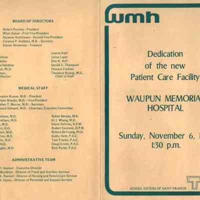 Program, Waupun Memorial Hospital Dedication 1983