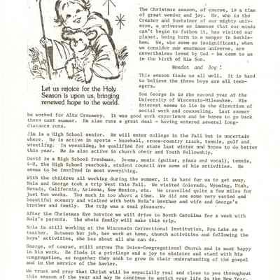 Christmas Letter, Church, Union-Congregational, UCC, Woldseth 1980