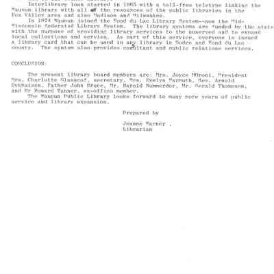 Page 10 of info on Waupun Library