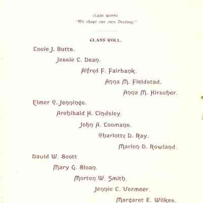 1896 SW High School Moto and Class Roll.