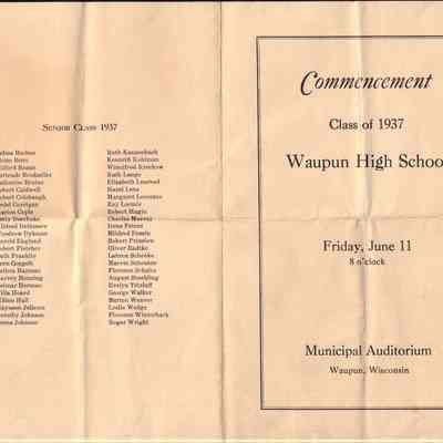 Waupun High School Class of 1937 Commencement (June 11 1937)