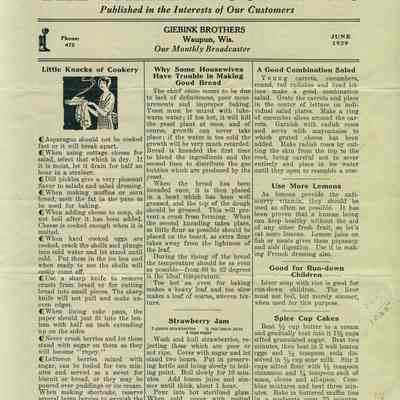 Giebink Brothers Grocery Store, Newsletter, June 1929