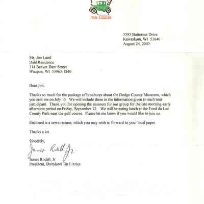 Letter from Tin Lizzies