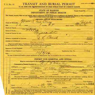 Illinois Transit and Burial Permit Wm R. McElroy
