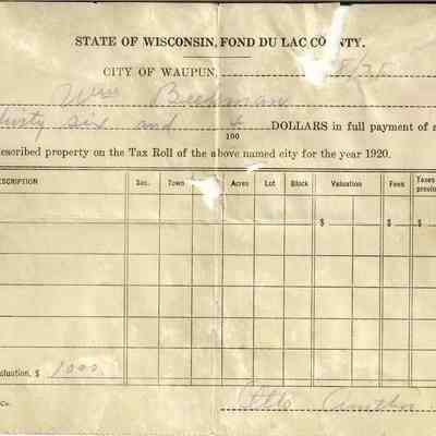 Fond du lac Co. Property tax receipt